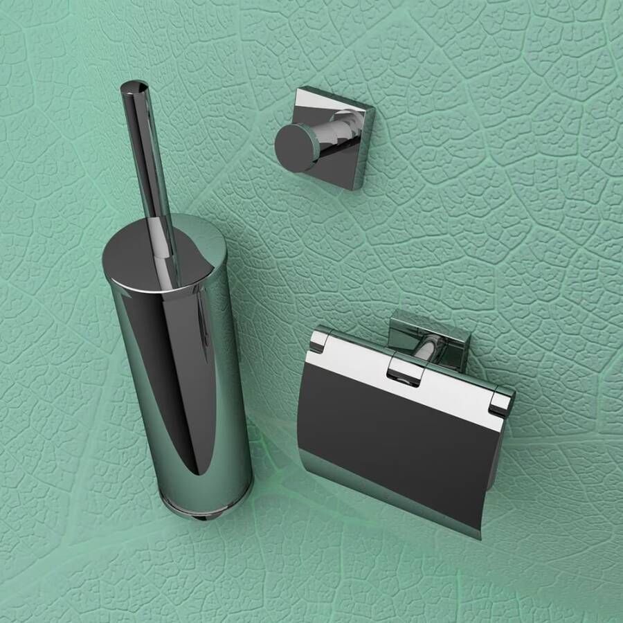 Geesa Toiletaccessorieset Nelio | Toiletborstel met houder Toiletrolhouder met klep Handdoekhaak | Chroom