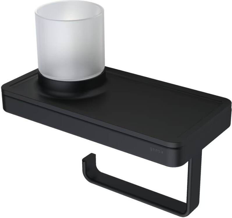 Geesa Toiletrolhouder Frame | Met planchet en LED lichthouder | Zwart