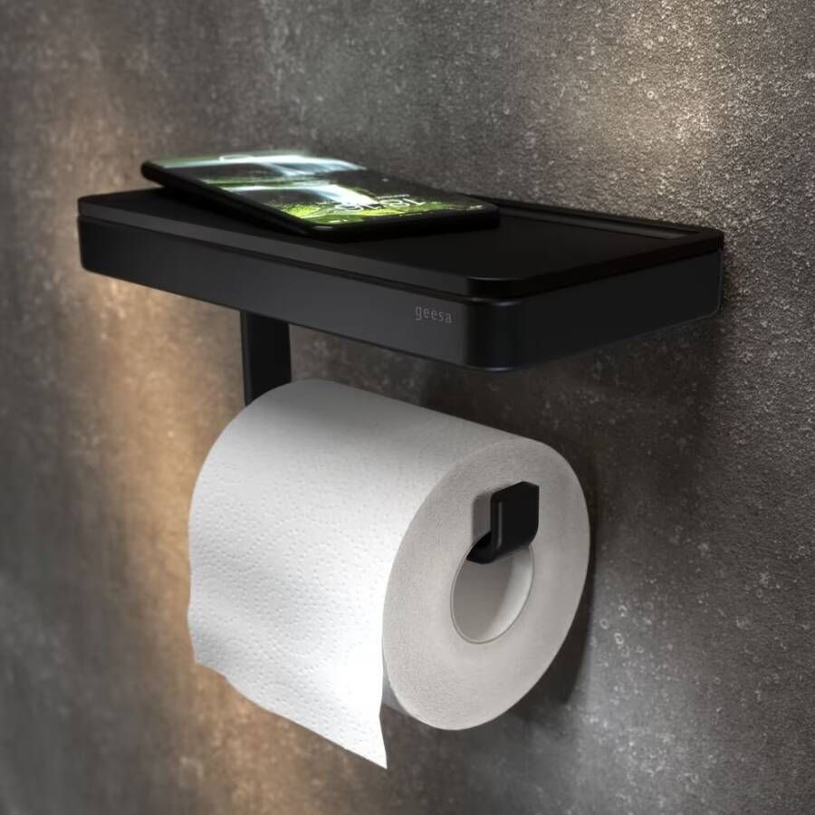 Geesa Toiletrolhouder Frame | Met planchet | Zwart