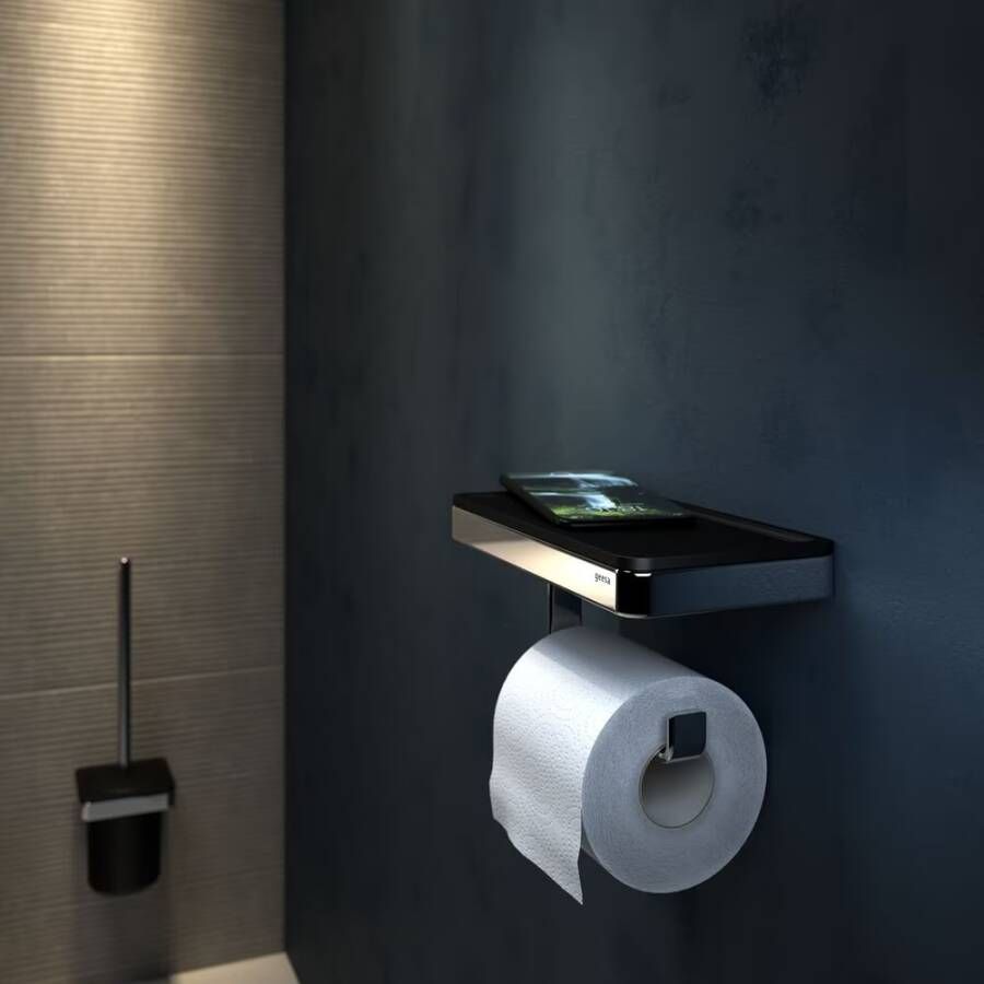 Geesa Toiletrolhouder Frame | Met planchet | Zwart