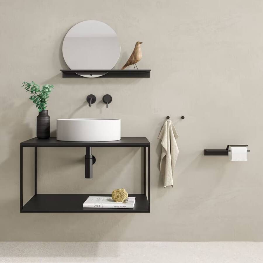 Geesa Toiletrolhouder Leev | Met planchet en klep | Zwart