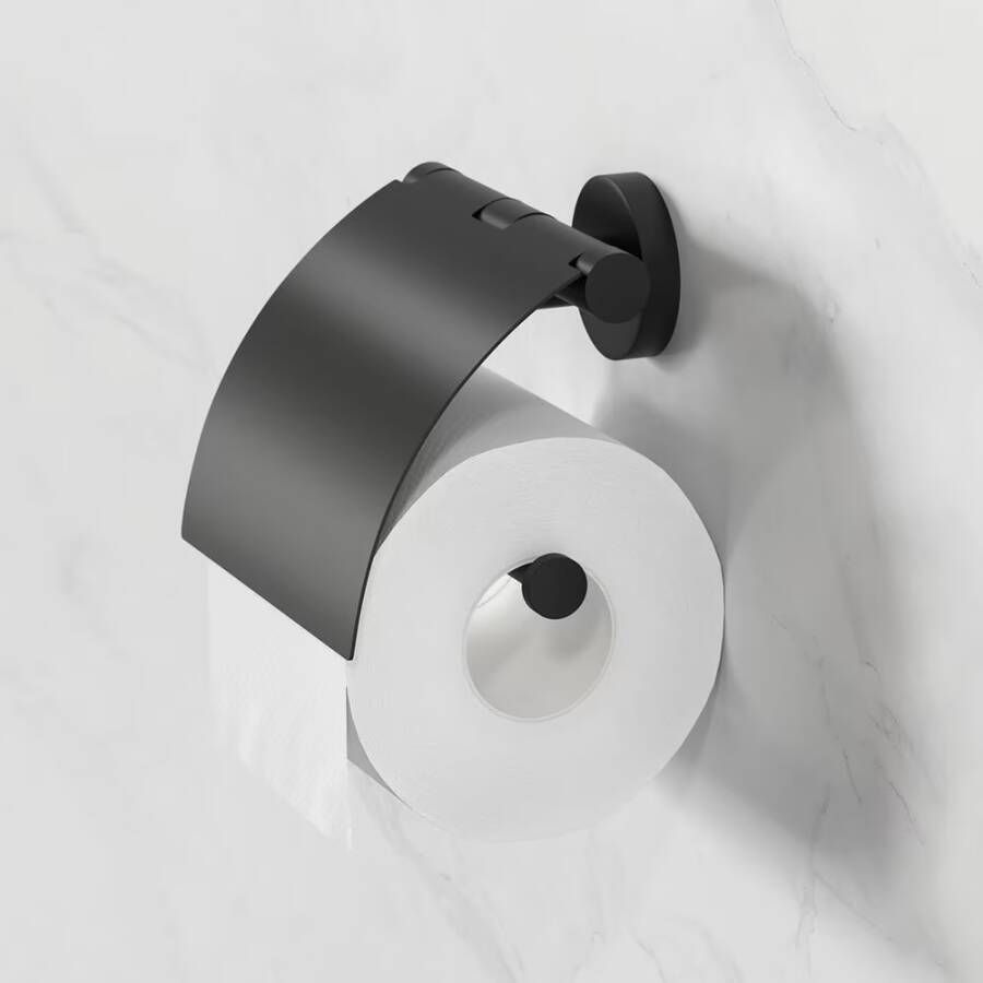 Geesa Toiletrolhouder Nemox | Met klep | Zwart