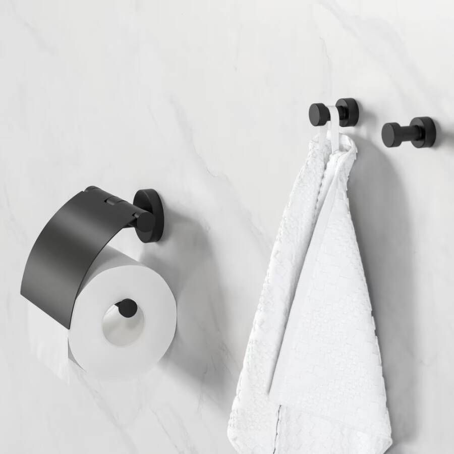 Geesa Toiletrolhouder Nemox | Met klep | Zwart