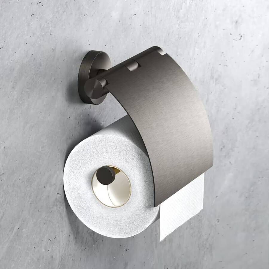 Geesa Toiletrolhouder Nemox | Met klep | Zwart metaal geborsteld