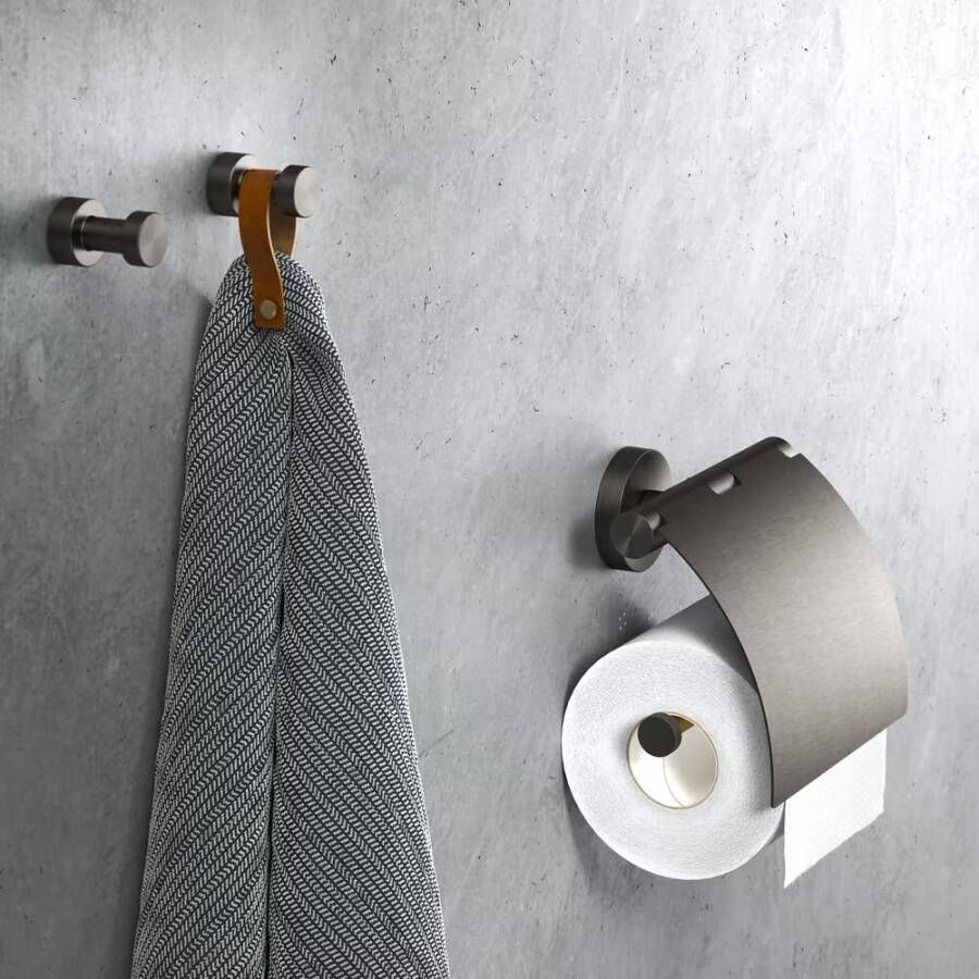 Geesa Toiletrolhouder Nemox | Met klep | Zwart metaal geborsteld