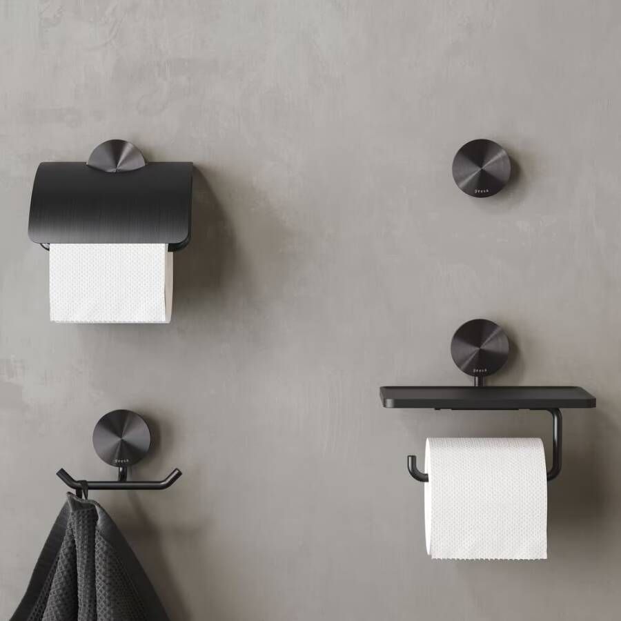 Geesa Toiletrolhouder Opal | Met planchet | Zwart metaal geborsteld