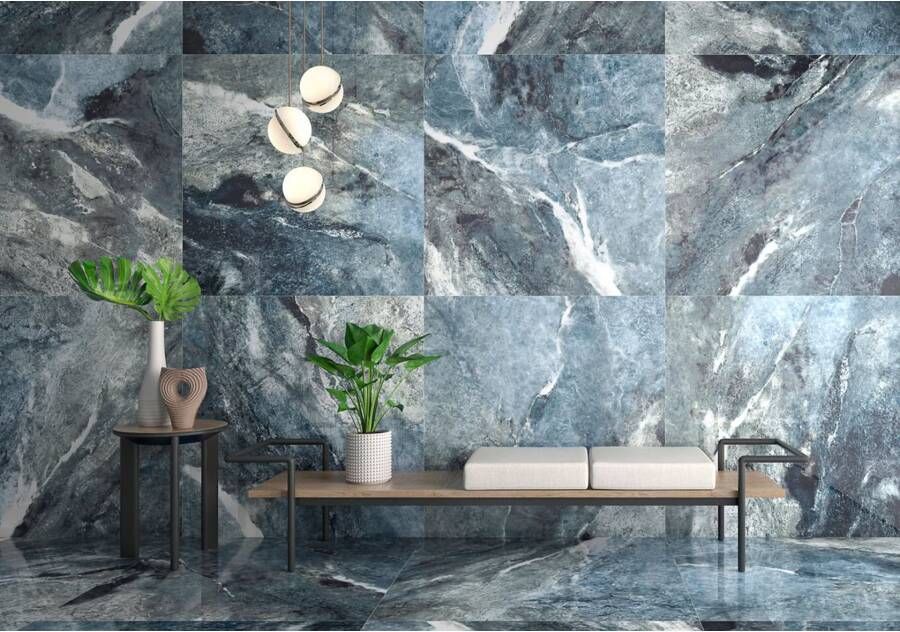 Geo Tiles Amazona Vloertegel | 60x120 cm | Gerectificeerd | Marmerlook | Glans Blauw