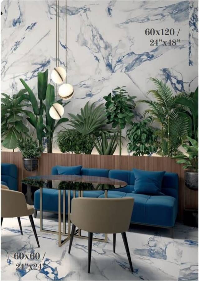 Geo Tiles Crash Vloertegel | 60x120 cm | Gerectificeerd | Marmerlook | Glans Blauw