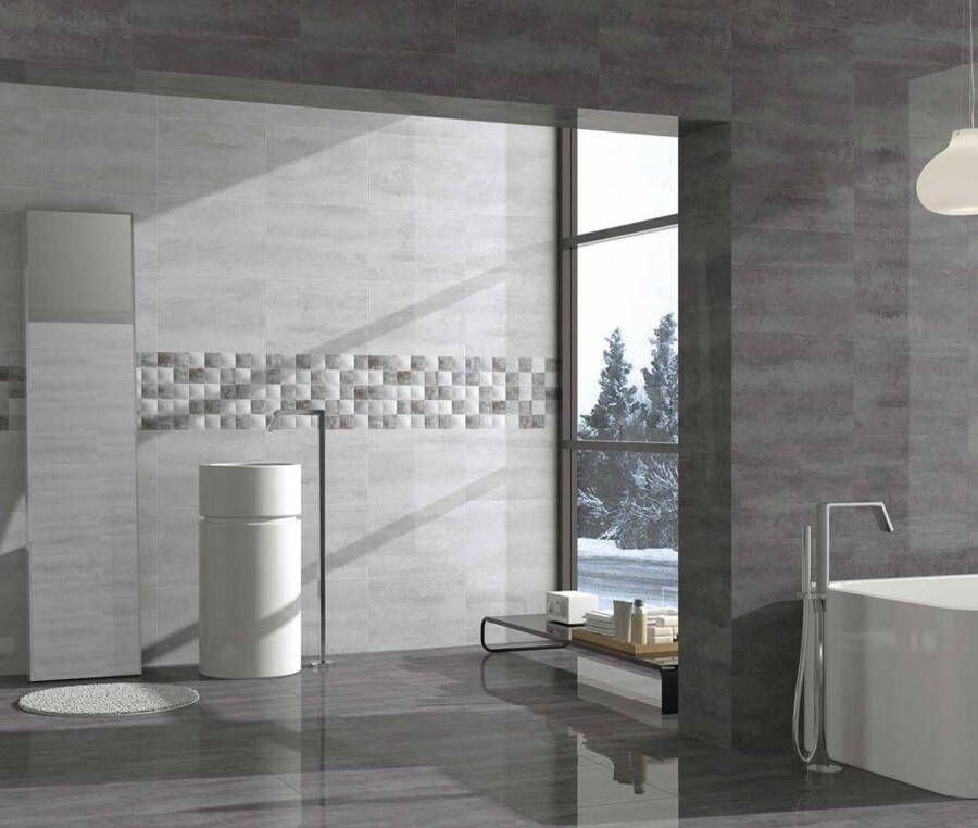 Geo Tiles Inox Perla wandtegel beton look 30x90 cm grijs mat