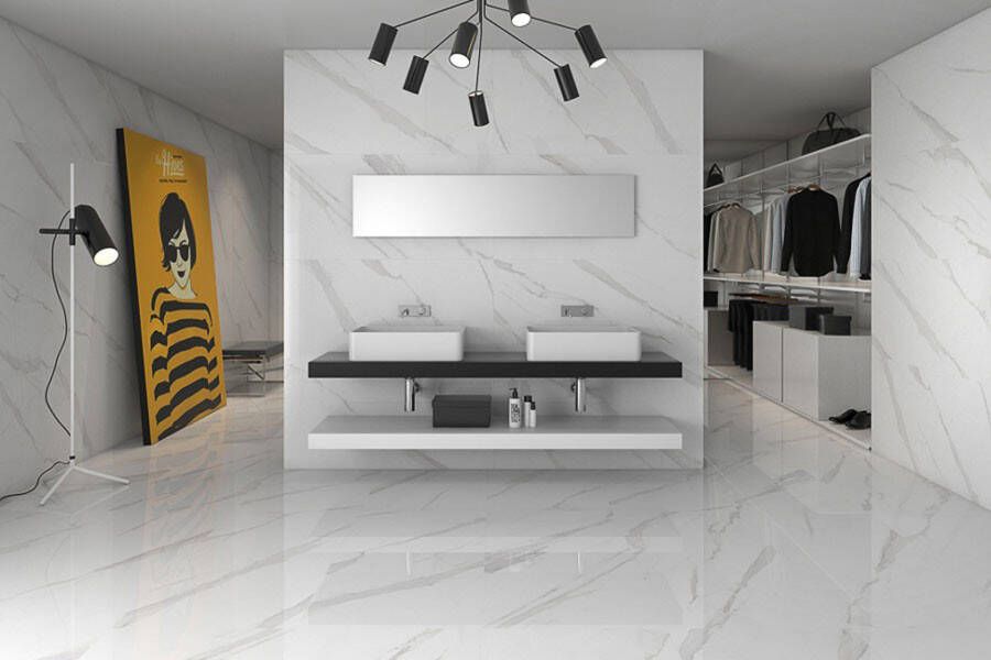 Geo Tiles Statuary Bianco Natural vloertegel marmer look 60x60 cm wit mat