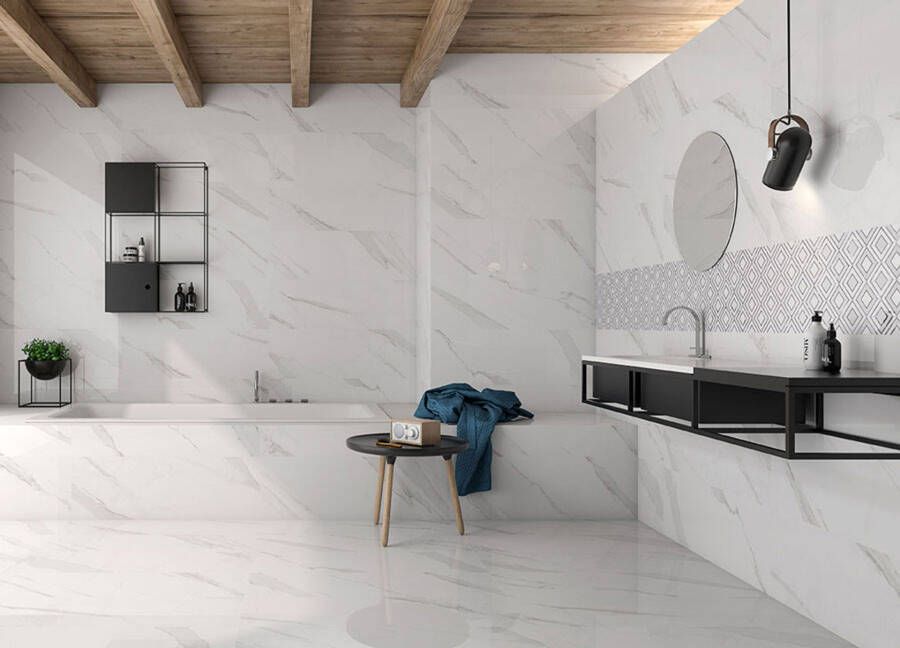 Geo Tiles Statuary Bianco Natural vloertegel marmer look 60x60 cm wit mat