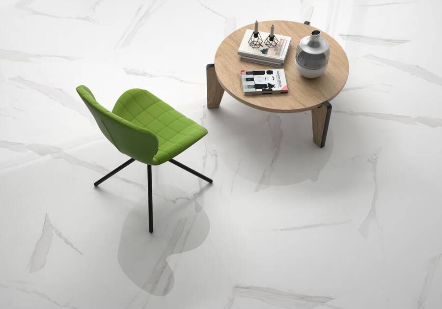 Geo Tiles Statuary Vloertegel | 120x120 cm | Gerectificeerd | Marmerlook | Glans Wit
