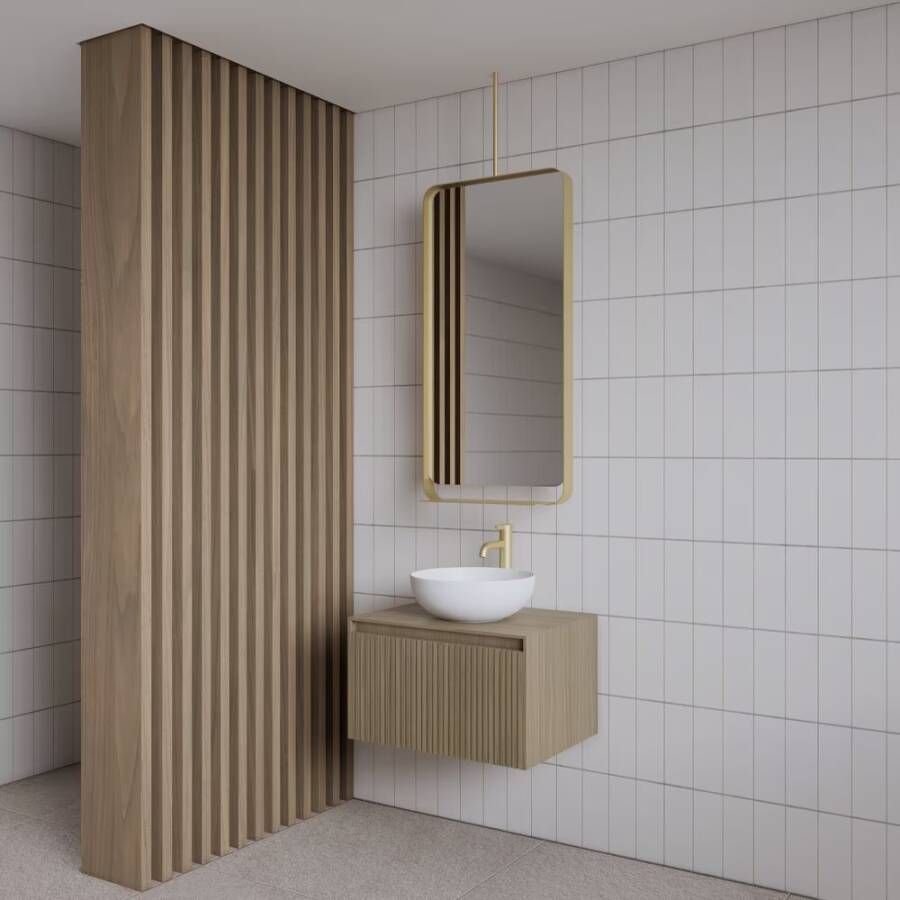 Gliss Design Badkamerspiegel Astra | 50x100 cm | Met planchet | Rechthoekig | Mat goud