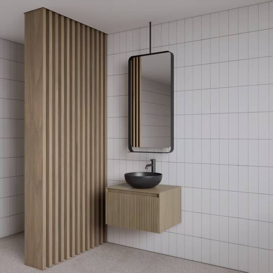 Gliss Design Badkamerspiegel Astra | 50x100 cm | Met planchet | Rechthoekig | Mat zwart