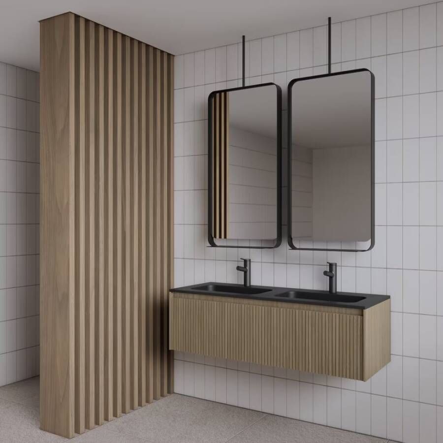 Gliss Design Badkamerspiegel Astra | 50x100 cm | Met planchet | Rechthoekig | Mat zwart