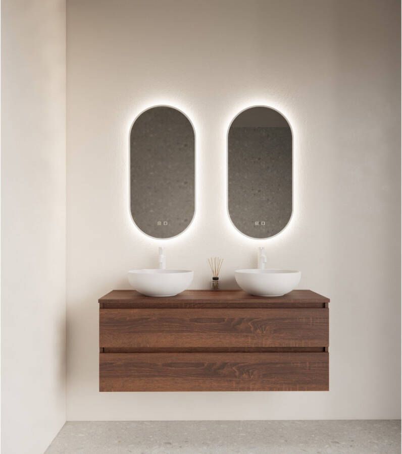 Gliss Design Badkamerspiegel Aura | 50x100 cm | Ovaal | Indirecte LED verlichting | Touch button | Met spiegelverwarming