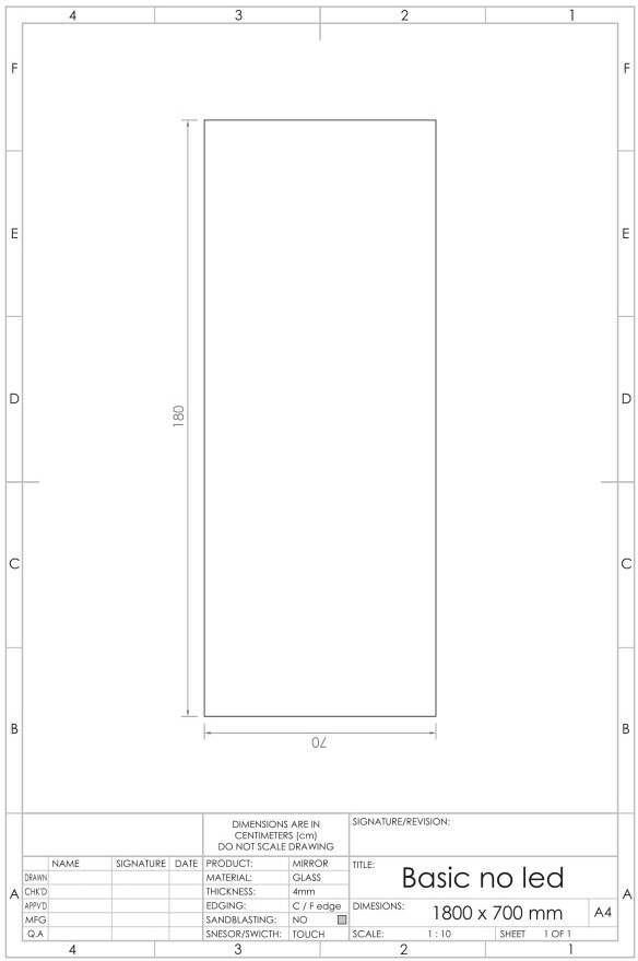 Gliss Design Badkamerspiegel Basic | 180x70 cm | Rechthoekig