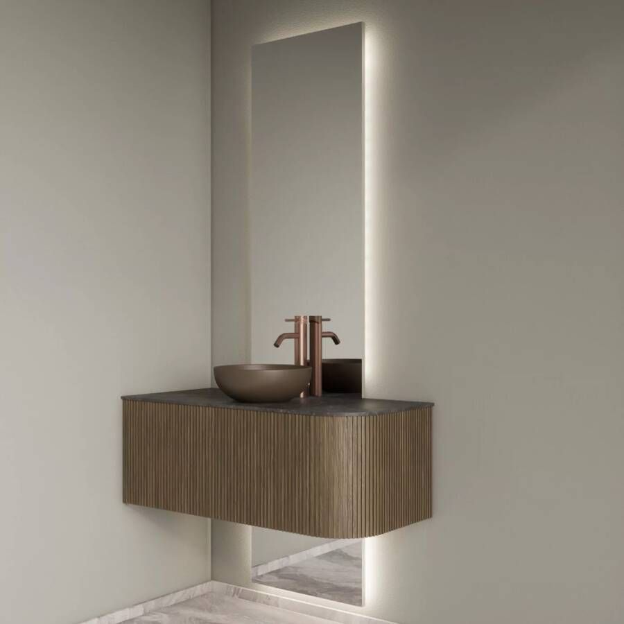 Gliss Design Badkamerspiegel Celeste | 40x120 + 40x25 cm | 2-delig verticaal | Indirecte LED verlichting | Sensor bediening | Met spiegelverwarming