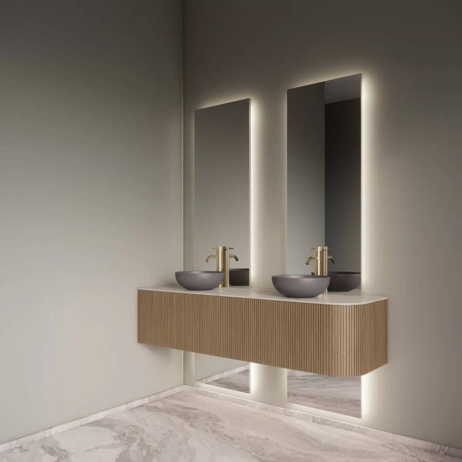 Gliss Design Badkamerspiegel Celeste | 40x120 + 40x25 cm | 2-delig verticaal | Indirecte LED verlichting | Sensor bediening | Met spiegelverwarming