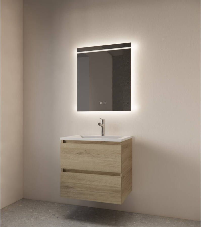 Gliss Design Badkamerspiegel Decora | 70x70 cm | Rechthoekig | Indirecte LED verlichting | Touch button | Met spiegelverwarming