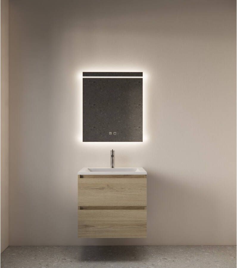 Gliss Design Badkamerspiegel Decora | 90x70 cm | Rechthoekig | Indirecte LED verlichting | Touch button | Met spiegelverwarming