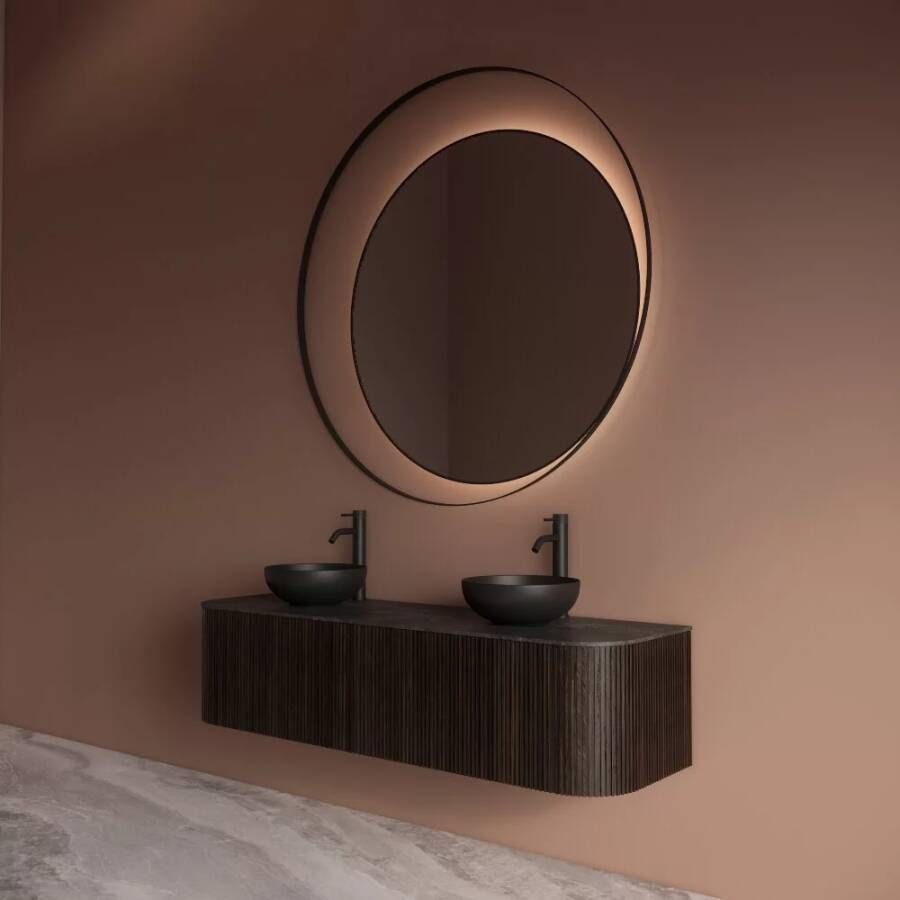 Gliss Design Badkamerspiegel Kosmos | 100 cm | Indirecte LED verlichting | Sensor bediening | Met spiegelverwarming | Mat zwart