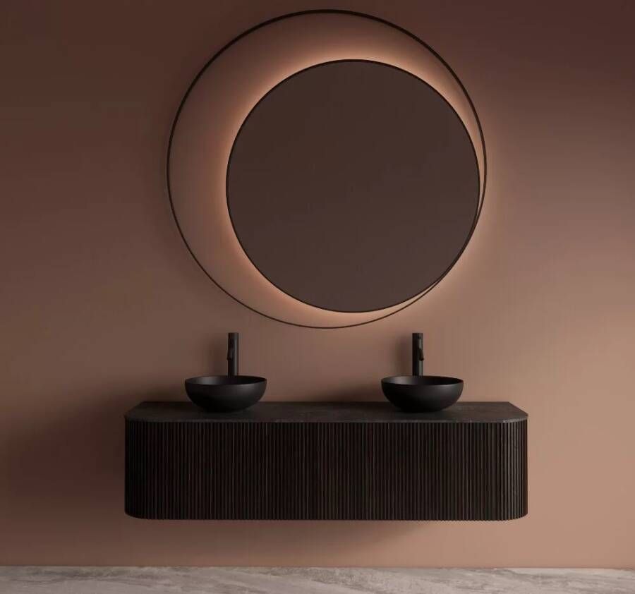 Gliss Design Badkamerspiegel Kosmos | 80 cm | Indirecte LED verlichting | Sensor bediening | Met spiegelverwarming | Mat zwart