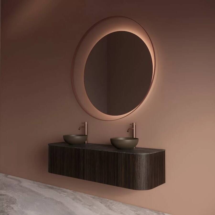 Gliss Design Badkamerspiegel Kosmos | 80 cm | Indirecte LED verlichting | Sensor bediening | Met spiegelverwarming | Koper rose
