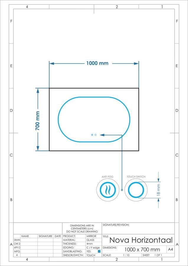 Gliss Design Badkamerspiegel Nova | 100x70 cm | Directe en indirecte LED verlichting | Touch button | Met spiegelverwarming