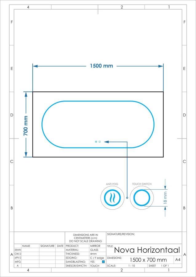 Gliss Design Badkamerspiegel Nova | 160x70 cm | Directe en indirecte LED verlichting | Touch button | Met spiegelverwarming
