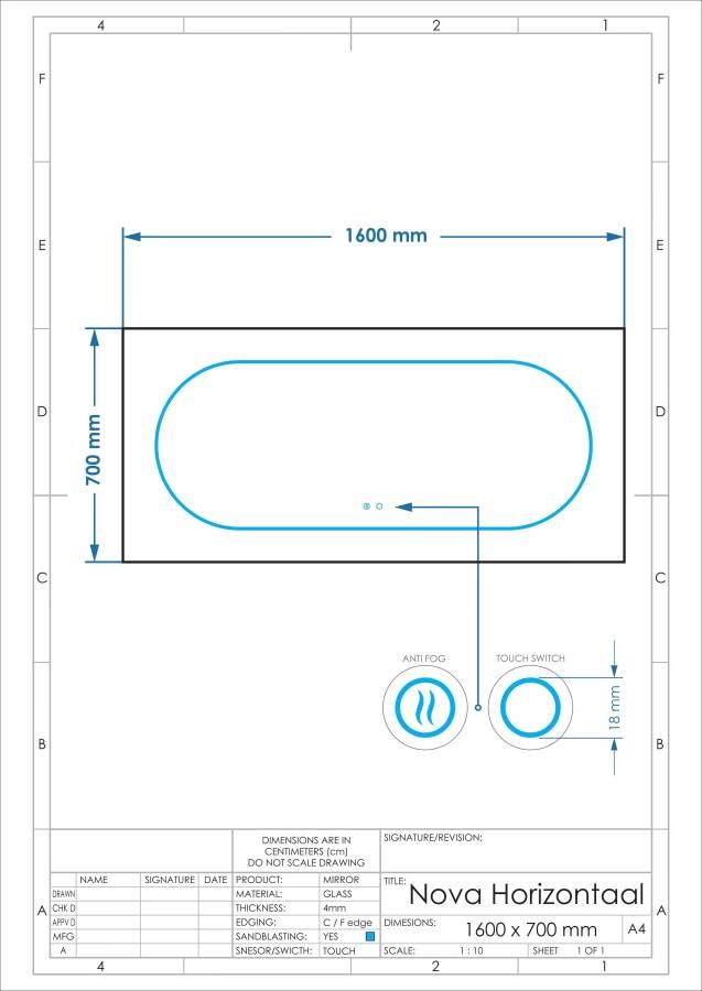 Gliss Design Badkamerspiegel Nova | 180x70 cm | Directe en indirecte LED verlichting | Touch button | Met spiegelverwarming