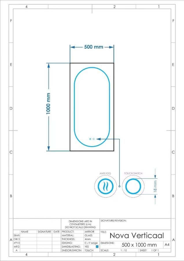 Gliss Design Badkamerspiegel Nova | 50x100 cm | Directe en indirecte LED verlichting | Touch button | Met spiegelverwarming