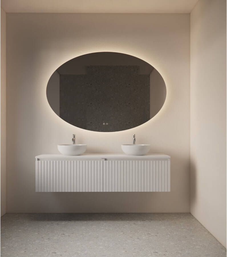 Gliss Design Badkamerspiegel Oval | 150x95 cm | Ovaal | Indirecte LED verlichting | Touch button | Met spiegelverwarming