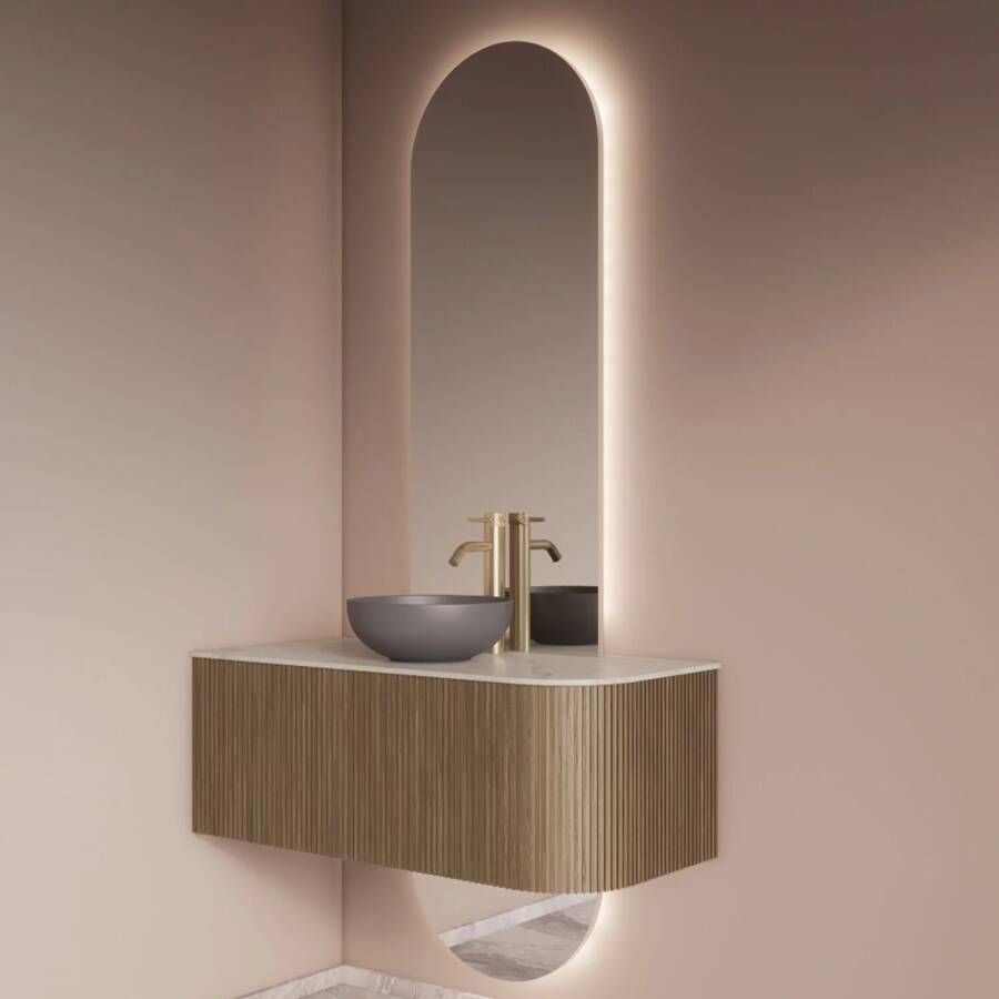 Gliss Design Badkamerspiegel Selene | 40x140 + 40x25 cm | 2-delig verticaal | Indirecte LED verlichting | Sensor bediening | Met spiegelverwarming