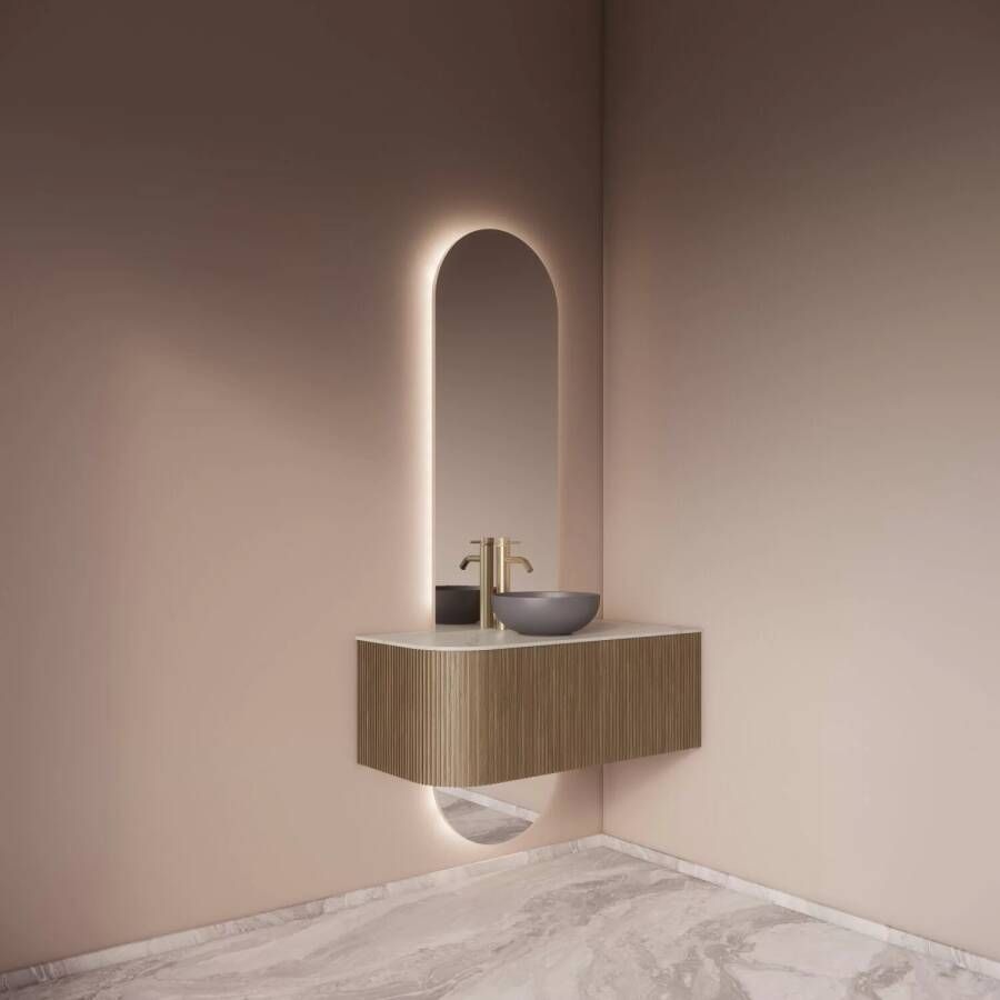 Gliss Design Badkamerspiegel Selene | 40x140 + 40x25 cm | 2-delig verticaal | Indirecte LED verlichting | Sensor bediening | Met spiegelverwarming