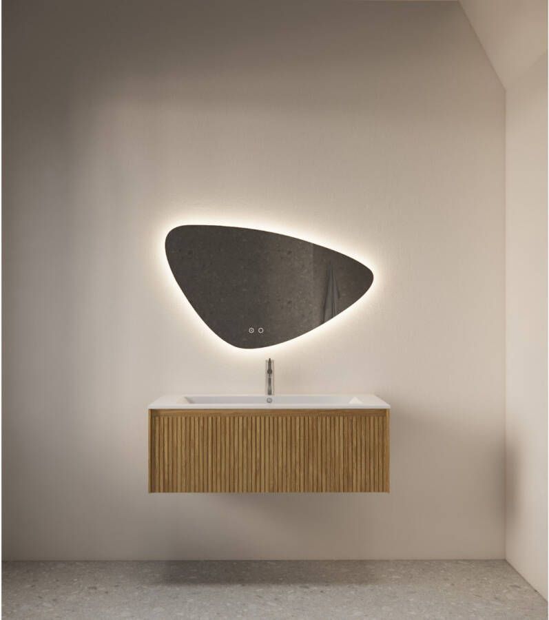 Gliss Design Badkamerspiegel Strano | 100x59 cm | Organisch | Indirecte LED verlichting | Touch button | Met spiegelverwarming