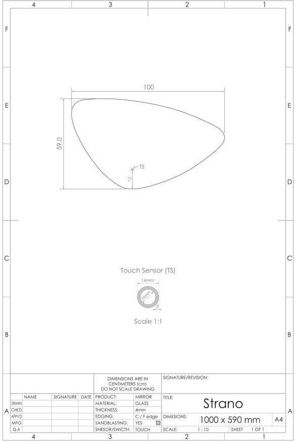 Gliss Design Badkamerspiegel Strano | 100x59 cm | Driehoekig | Indirecte LED verlichting | Touch button | Met spiegelverwarming