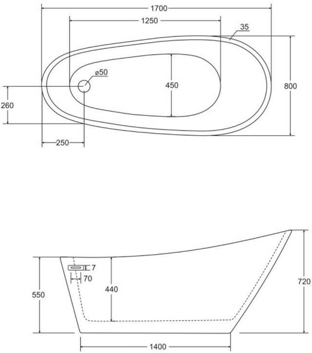 Gliss Design Vrijstaand bad Echo | 170x80 cm | Acryl | Ovaal | Wit glans