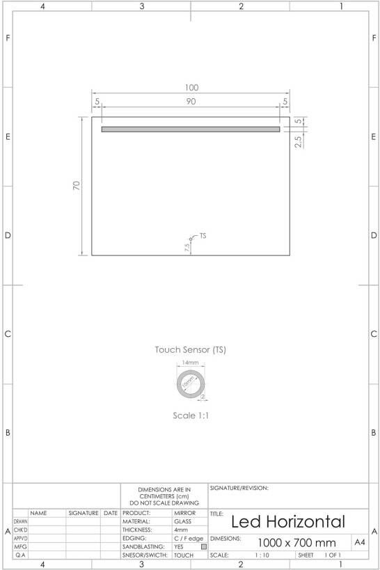 Gliss Design Badkamerspiegel Horizontal | 100x70 cm | Rechthoekig | Indirecte LED verlichting | Touch button | Met spiegelverwarming