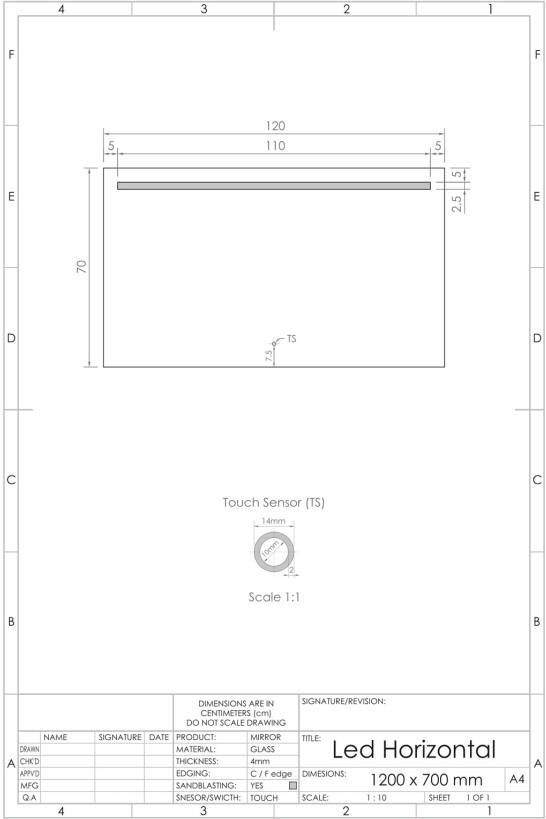 Gliss Design Badkamerspiegel Horizontal | 120x70 cm | Rechthoekig | Indirecte LED verlichting | Touch button | Met spiegelverwarming