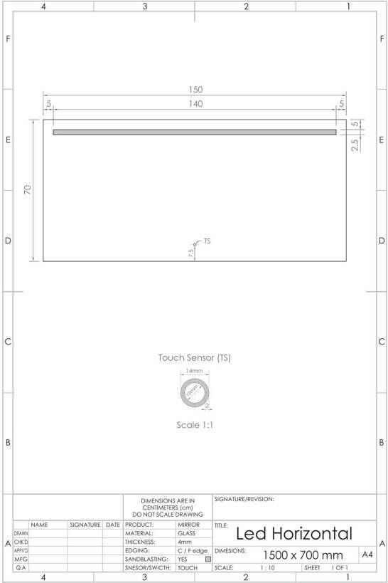 Gliss Design Badkamerspiegel Horizontal | 150x70 cm | Rechthoekig | Indirecte LED verlichting | Touch button | Met spiegelverwarming