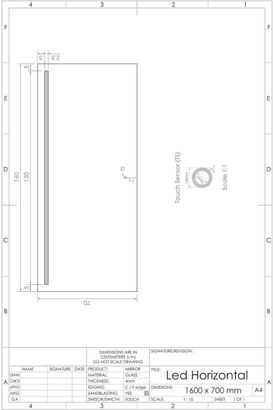 Gliss Design Badkamerspiegel Horizontal | 160x70 cm | Rechthoekig | Indirecte LED verlichting | Touch button | Met spiegelverwarming