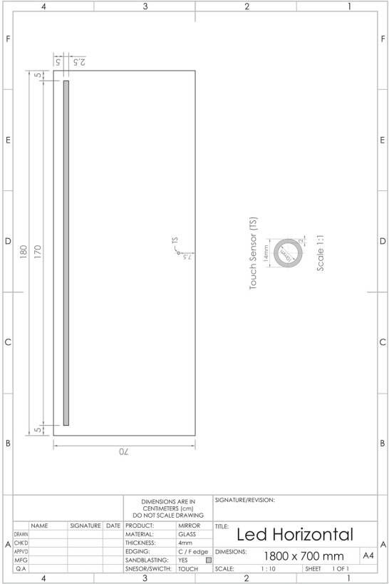 Gliss Design Badkamerspiegel Horizontal | 180x70 cm | Rechthoekig | Indirecte LED verlichting | Touch button | Met spiegelverwarming