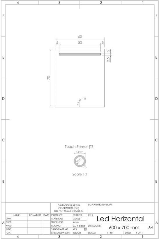 Gliss Design Badkamerspiegel Horizontal | 60x70 cm | Rechthoekig | Indirecte LED verlichting | Touch button | Met spiegelverwarming