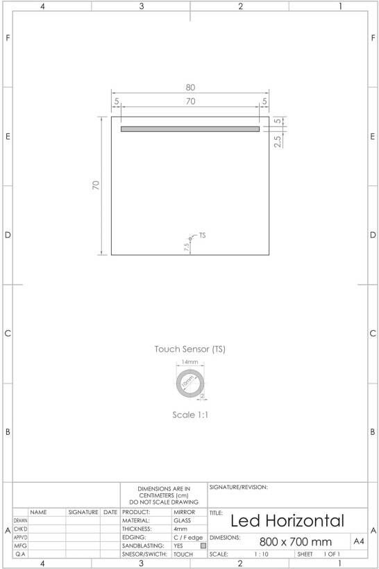 Gliss Design Badkamerspiegel Horizontal | 80x70 cm | Rechthoekig | Indirecte LED verlichting | Touch button | Met spiegelverwarming