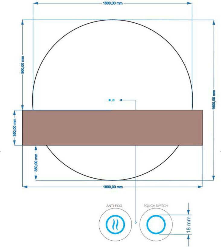 Gliss Design Badkamerspiegel Lios | 160 cm | Rond | Indirecte LED verlichting | Touch button | Met spiegelverwarming