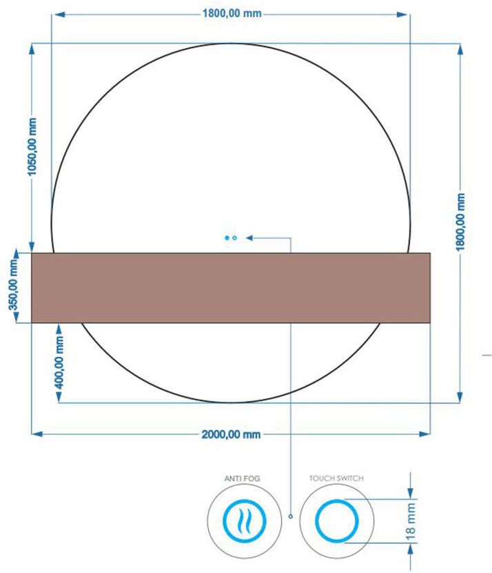 Gliss Design Badkamerspiegel Lios | 180 cm | Rond | Indirecte LED verlichting | Touch button | Met spiegelverwarming