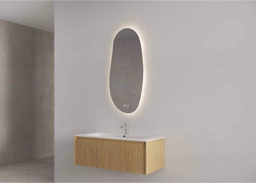 Gliss Design Badkamerspiegel Maya | 100x50 cm | Organisch | Indirecte LED verlichting | Touch button | Met spiegelverwarming