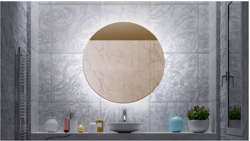 Gliss Design Badkamerspiegel Oko Koper | 120 cm | Rond | Indirecte LED verlichting | Touch button | Met spiegelverwarming