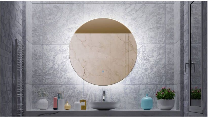 Gliss Design Badkamerspiegel Oko Koper | 40 cm | Rond | Indirecte LED verlichting | Touch button | Met spiegelverwarming